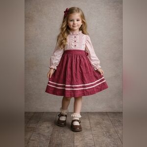 Vintage Ahalo Prairie Victorian Floral Corduroy Dress